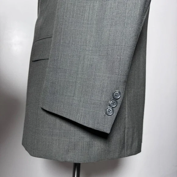 Rolling River Clothes 3-Piece Suit Mens 44T W36 L33 Grey Glen Plaid Pure Wool - Picture 2 of 6